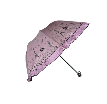 Parapluie pliant manuel romantique volants tour Eiffel rose