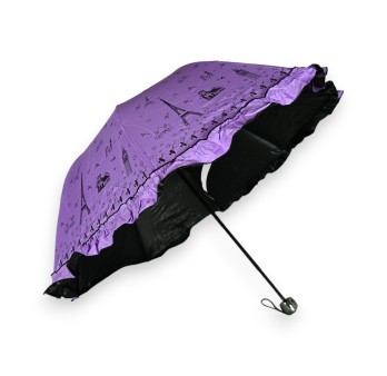 Parapluie pliant manuel romantique volants Tour Eiffel violet