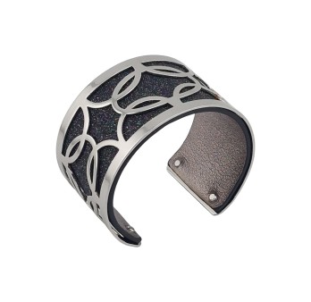 Bracelet manchette finitions argentées simili cuir noir pailleté couleur et gris foncé brillant