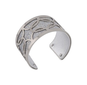 Bracelet manchette finitions argentées simili cuir argenté pailleté et argent uni