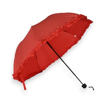 Parapluie pliant manuel rouge petits pois blanc froufrou