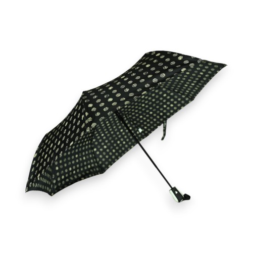 Parapluie pliant semi automatique noir pois lignés beige