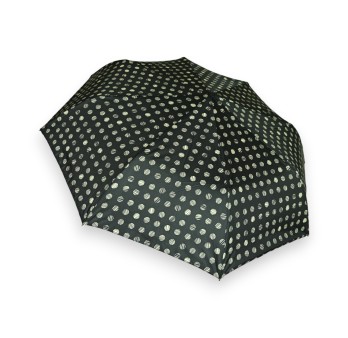 Parapluie pliant semi automatique noir pois lignés beige