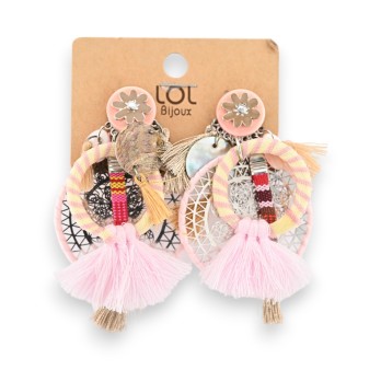 Boucles d'oreilles clip attrape rêve rose