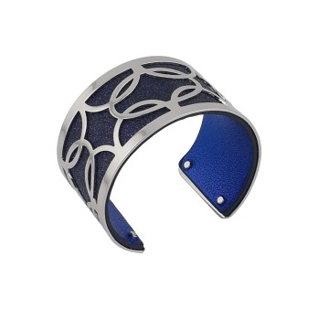 Bracelet manchette finitions argentées simili cuir bleu nuit pailleté et bleu nuit uni