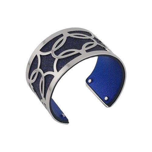 Bracelet manchette finitions argentées simili cuir bleu nuit pailleté et bleu nuit uni