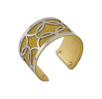 Bracelet manchette finitions argentées simili cuir moutarde pailleté et moutarde uni brillante
