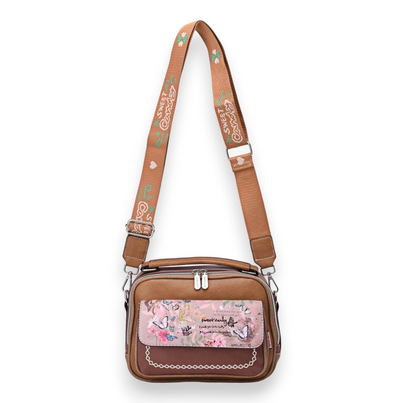 Sac bandoulière carré papillon Sweet & Candy nuances camel