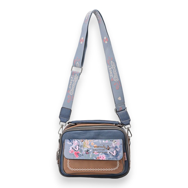 Sac bandoulière carré papillons Sweet & Candy nuances de bleu