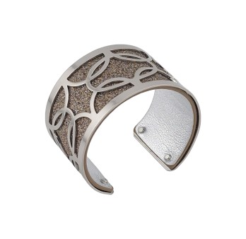 Bracelet manchette finitions argentées simili cuir taupe pailleté et argent uni brillant