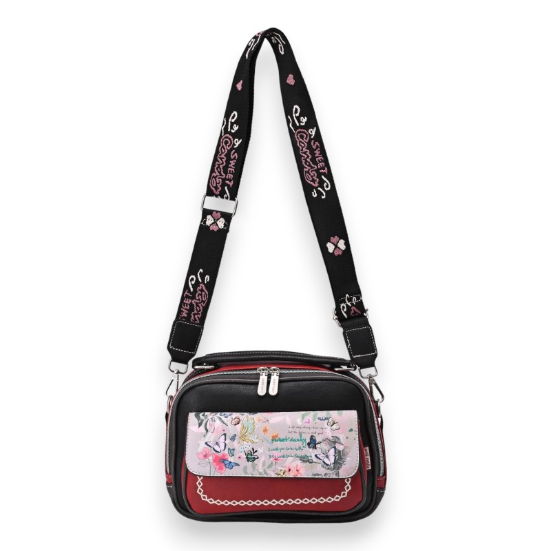 Sac bandoulière carré papillons Sweet & Candy rouge et noir