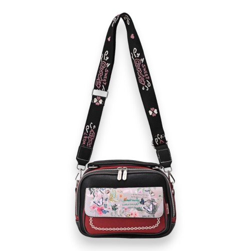 Sac bandoulière carré papillons Sweet & Candy rouge et noir