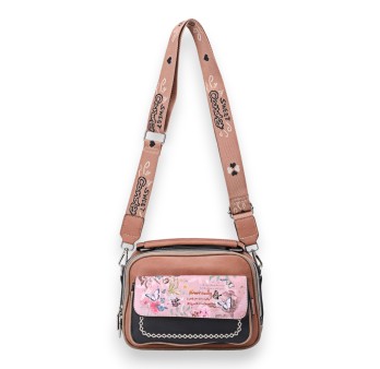 Sac bandoulière carré papillons Sweet &Candy rose et noir