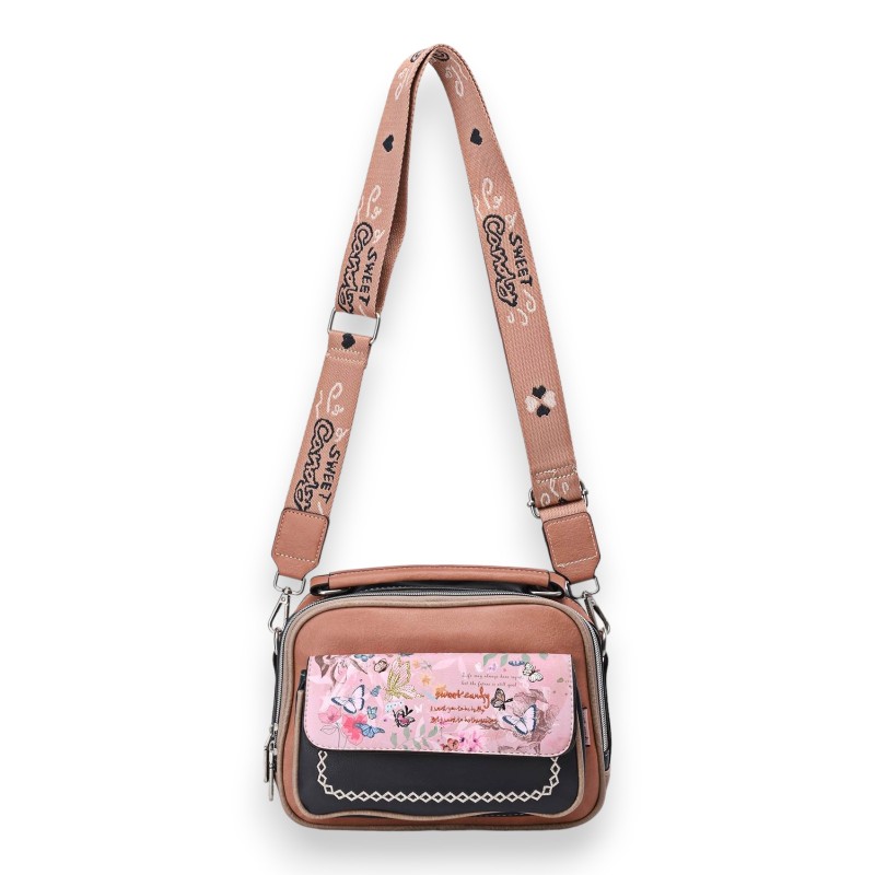 Sac bandoulière carré papillons Sweet &Candy rose et noir