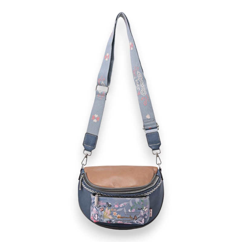 Sac banane bandoulière papillons Sweet & Candy bleu et camel