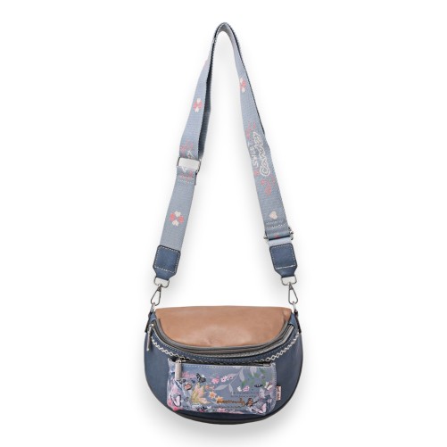Sac banane bandoulière papillons Sweet & Candy bleu et camel