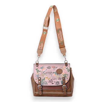 Sac bandoulière carré cartable Sweet & Candy rose et marron