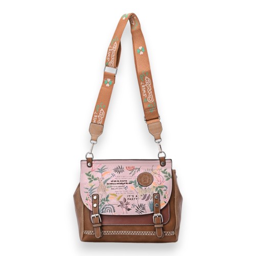 Sac bandoulière carré cartable Sweet & Candy rose et marron