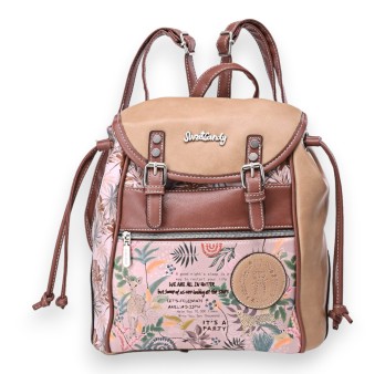 Sac à dos Sweet & Candy forêt tropicale rose et camel