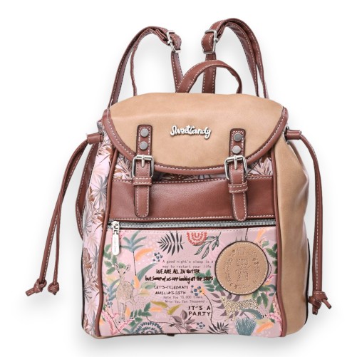 Sac à dos Sweet & Candy forêt tropicale rose et camel