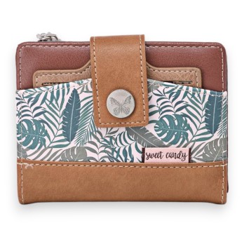 Portefeuille porte monnaie Sweet & Candy forêt tropicale rose et camel