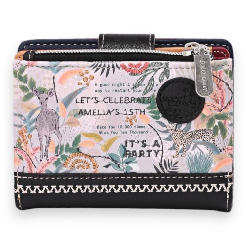 Portefeuille porte monnaie Sweet & Candy forêt tropicale noir et rouge