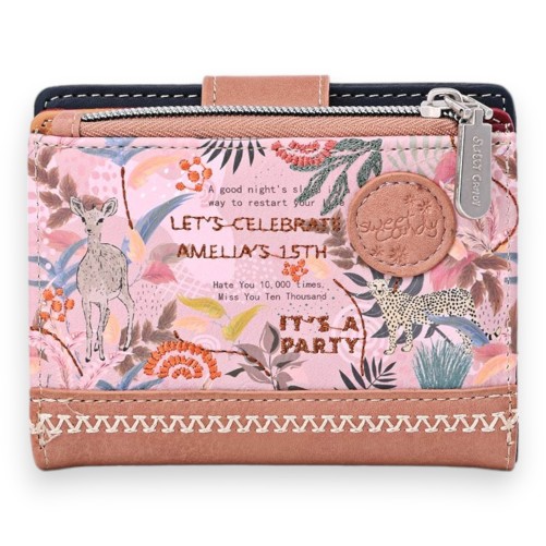 Portefeuille porte monnaie Sweet & Candy forêt tropicale noir et rose
