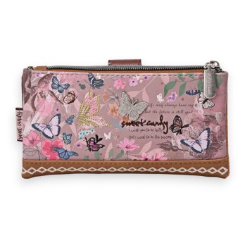 Portefeuille Sweet & Candy jardin papillons rose et camel