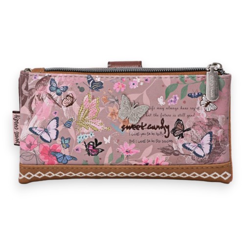 Portefeuille Sweet & Candy jardin papillons rose et camel