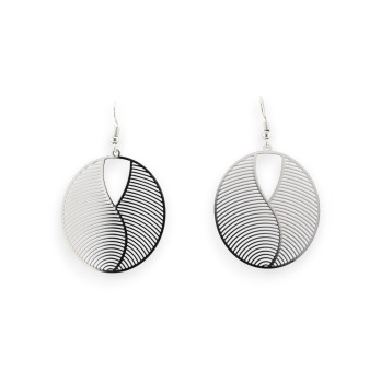Boucles D'oreilles argentées ovale effet miroir Dentelle Métal