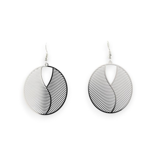 Boucles D'oreilles argentées ovale effet miroir Dentelle Métal