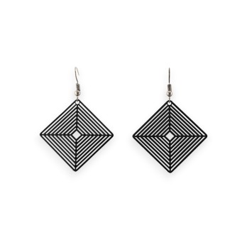 Boucle D'oreille noir Losange Effet Dentelle Métal
