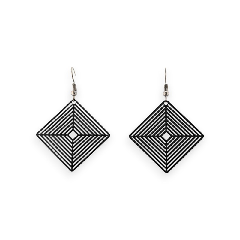 Boucle D'oreille noir Losange Effet Dentelle Métal
