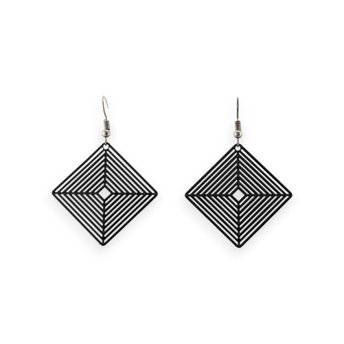 Boucle D'oreille noir Losange Effet Dentelle Métal