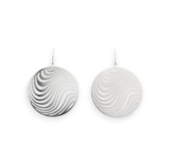 Boucle d'oreille argentée ronde dentelle vague