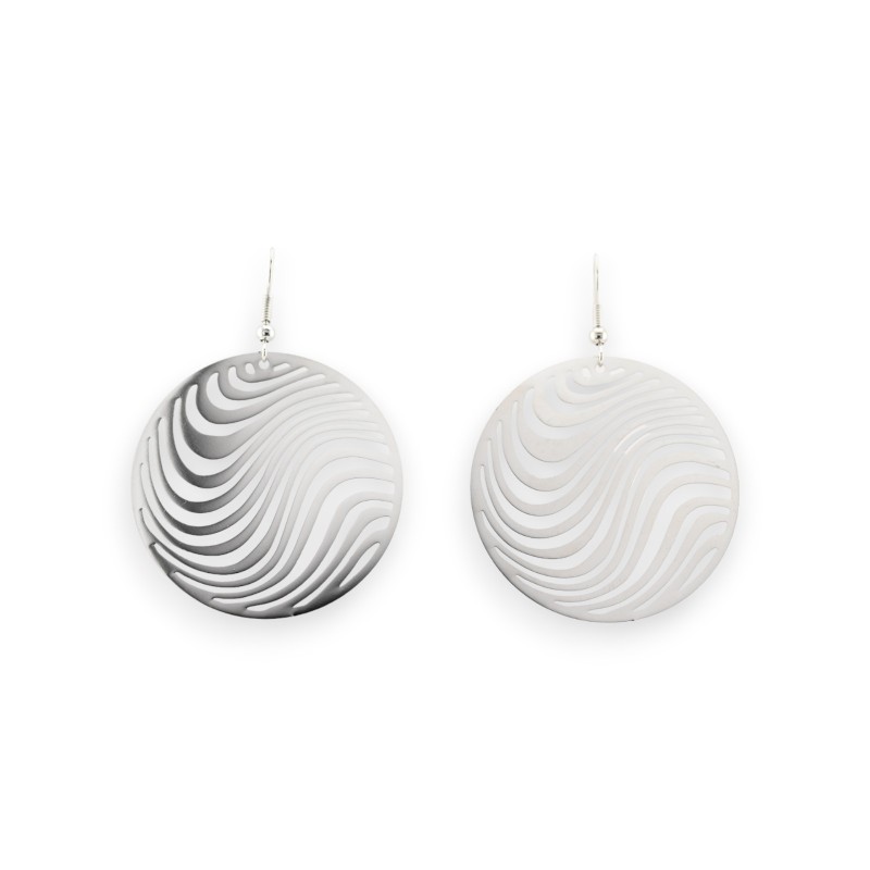 Boucle d'oreille argentée ronde dentelle vague