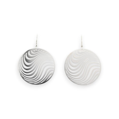 Boucle d'oreille argentée ronde dentelle vague