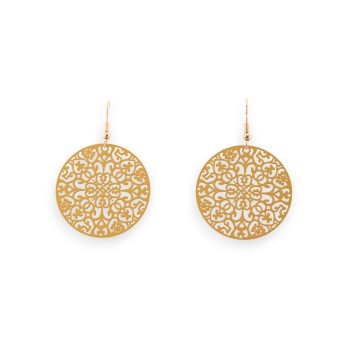 boucles d'oreilles rondes ocre mat effet dentelle