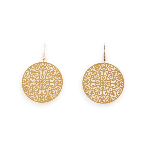 boucles d'oreilles rondes ocre mat effet dentelle