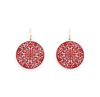 Boucles D'oreilles Rondes Rouge Mat Effet Dentelle