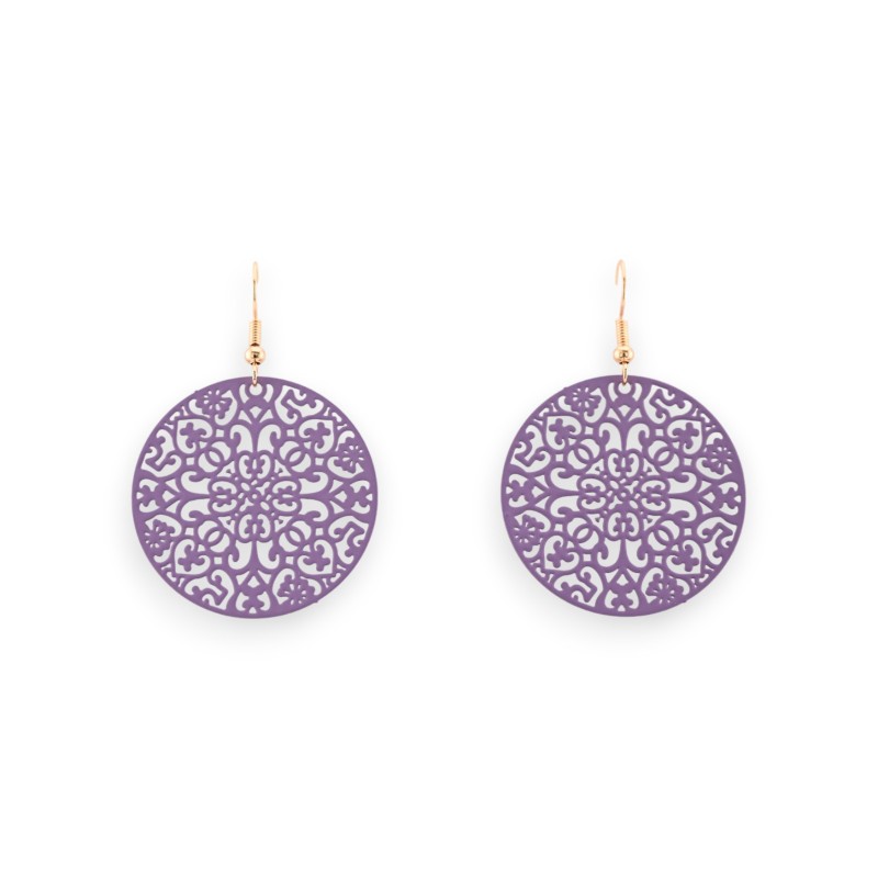 Boucles D'oreilles Rondes parme Mat Effet Dentelle