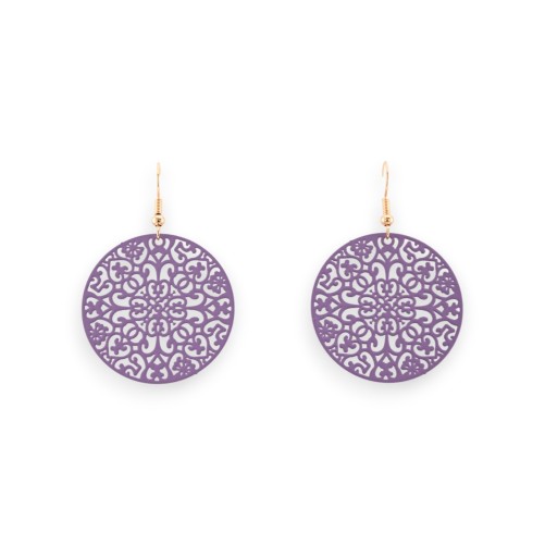 Boucles D'oreilles Rondes parme Mat Effet Dentelle