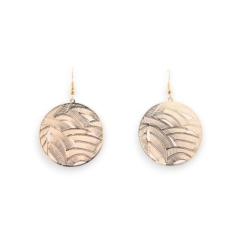 Boucle d'oreille ronde dorée légère dentelle métal