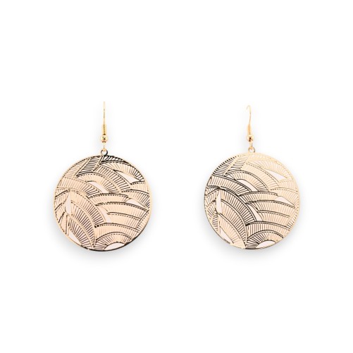 Boucle d'oreille ronde dorée légère dentelle métal