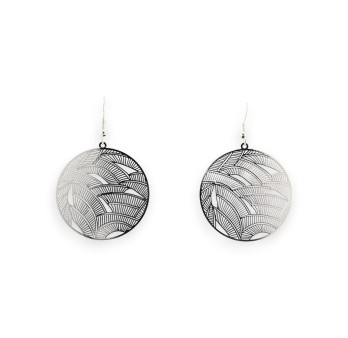 Boucle D'oreille Ronde argentée Légère Dentelle Métal