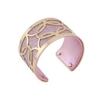 Bracelet manchette finitions dorées simili cuir rose pailleté et rose uni brillant