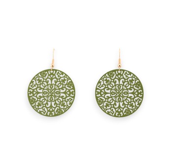 Boucles D'oreilles Rondes vert Mat Effet Dentelle