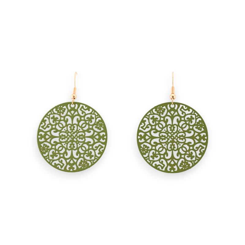 Boucles D'oreilles Rondes vert Mat Effet Dentelle