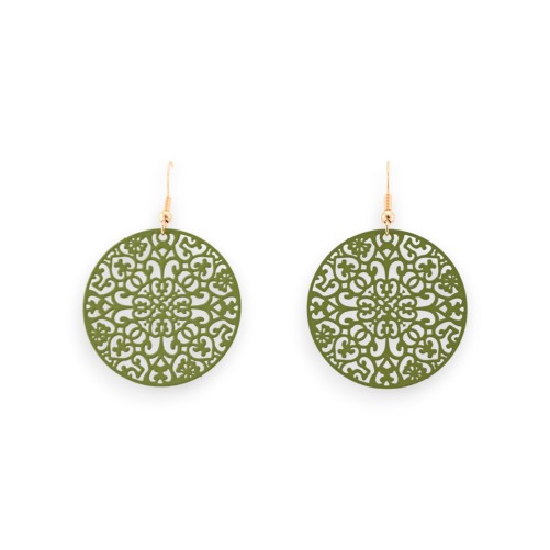 Boucles D'oreilles Rondes vert Mat Effet Dentelle