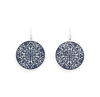 boucle d'oreille bleu foncé mat dentelle métal